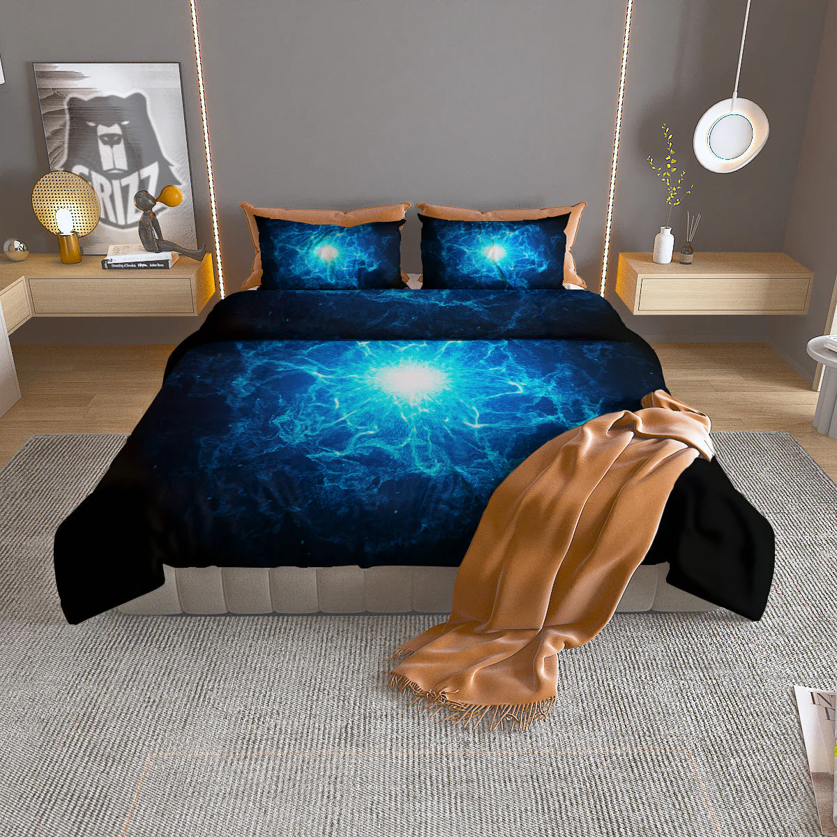 Energy Blue Plasma Print Duvet Cover Bedding Set