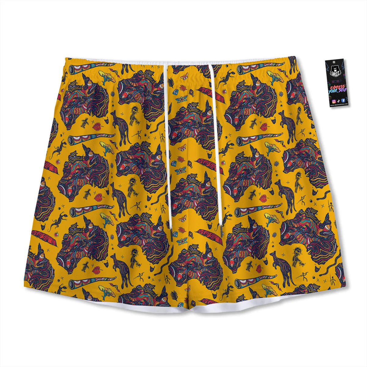 Ethnic Australian Map Tattoo Print Pattern Mesh Shorts