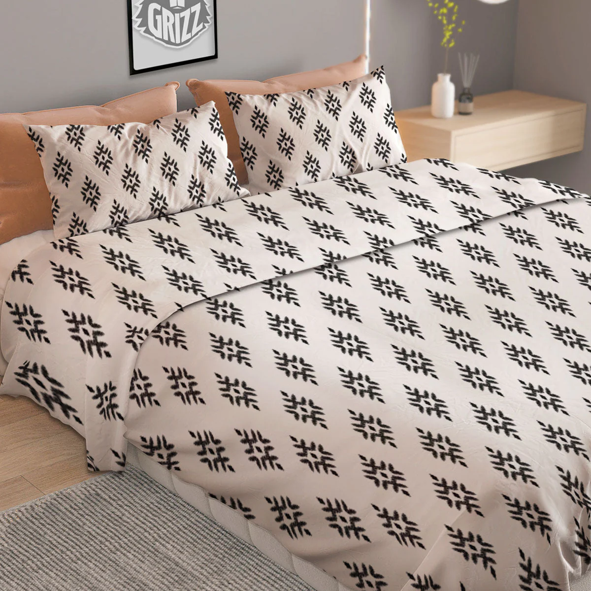 Ethnic Boho White And Black Print Duvet Cover Bedding Set - Image 2