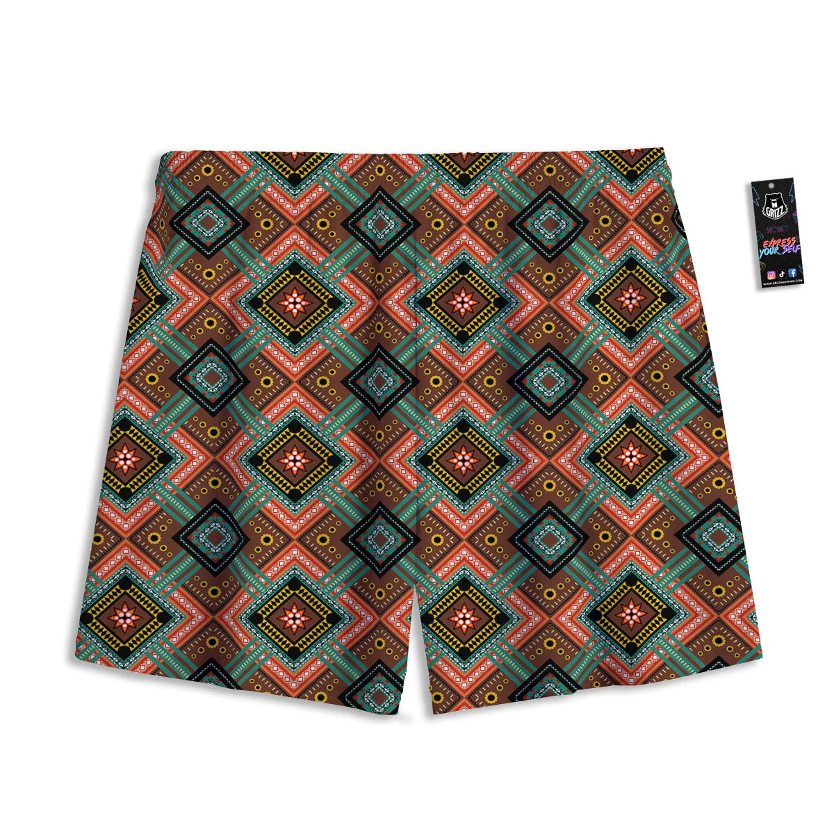 Ethnic Mandala Red Tribal Print Mesh Shorts - Image 2