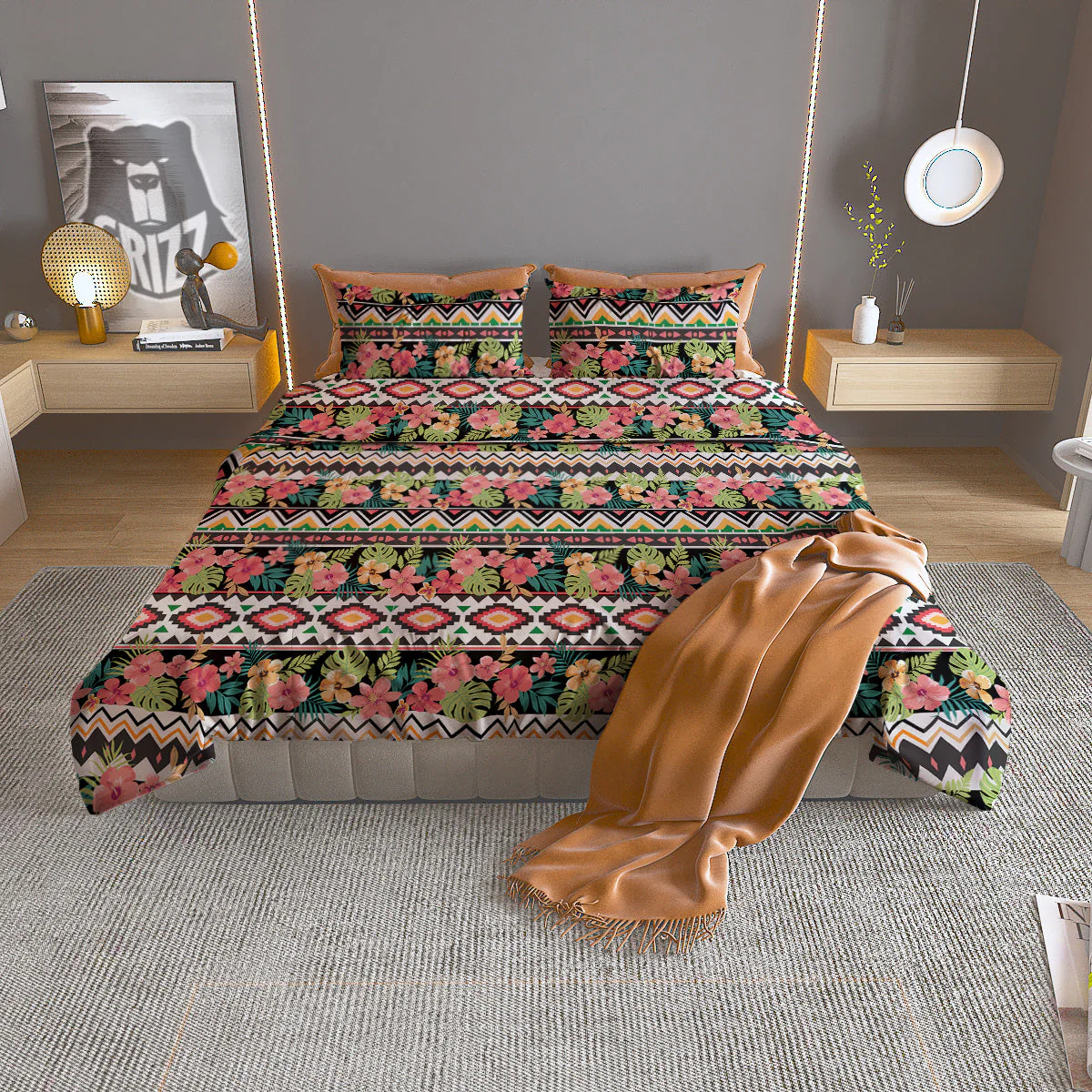 Ethnic Mix Tropical Flower Print Pattern Duvet Cover Bedding Set