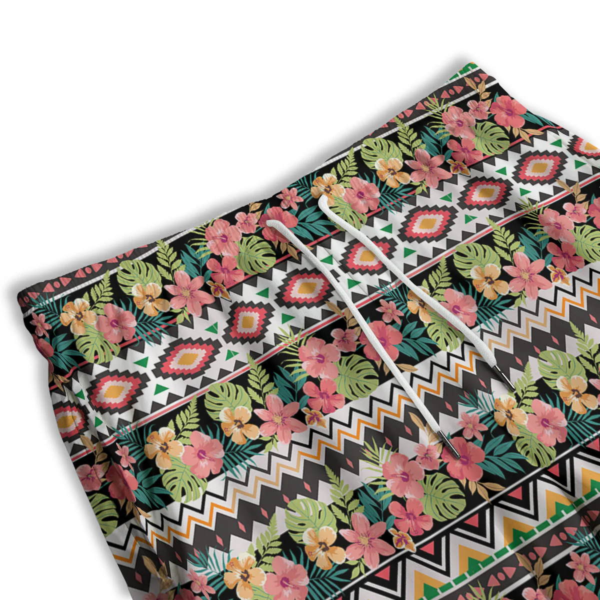 Ethnic Mix Tropical Flower Print Pattern Men's Athletic Shorts - Image 3