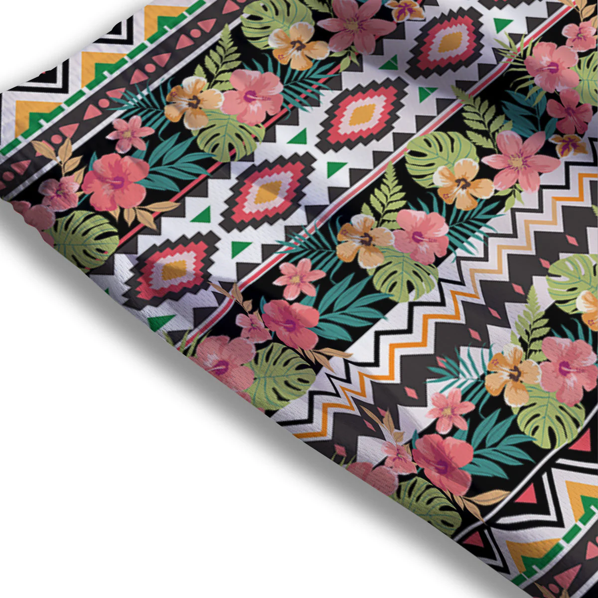 Ethnic Mix Tropical Flower Print Pattern Mesh Shorts - Image 3