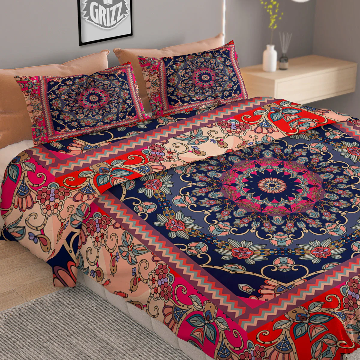 Ethnic Patchwork Square Print Duvet Cover Bedding Set - Image 2