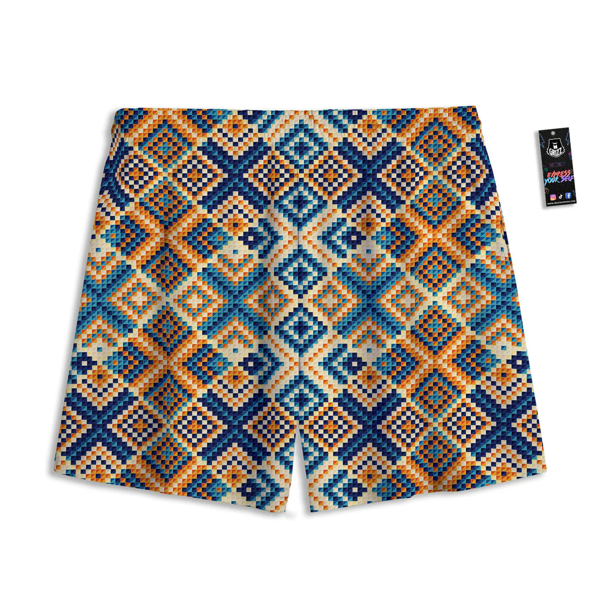 Ethnic Pixel Print Pattern Mesh Shorts - Image 2