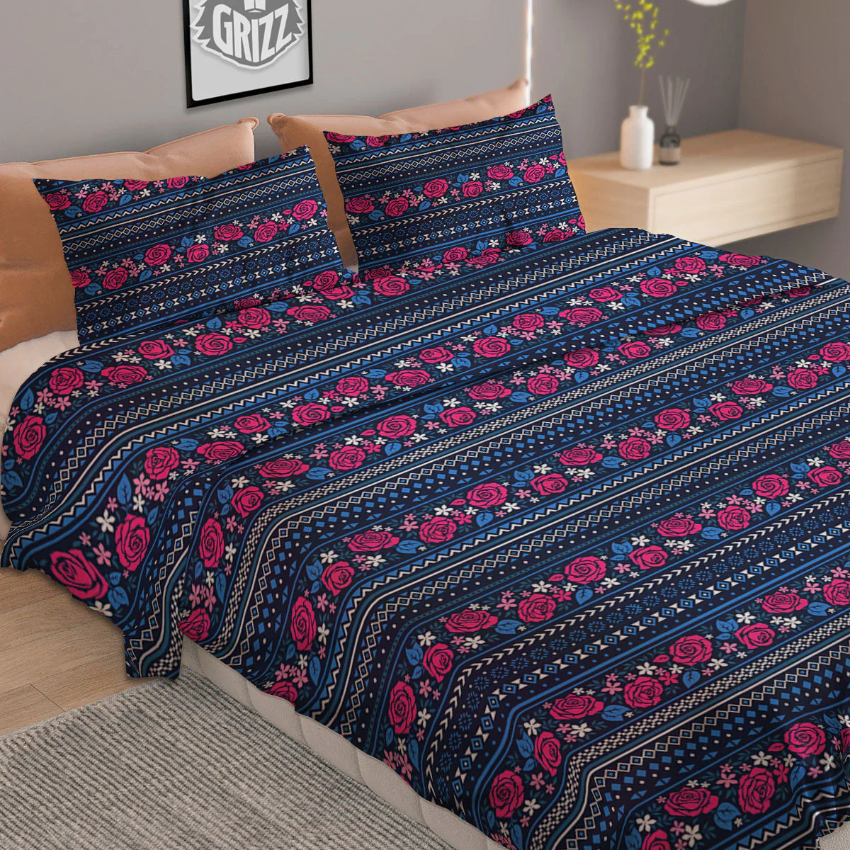 Ethnic Rose Native Tribal Print Pattern Duvet Cover Bedding Set - Image 2