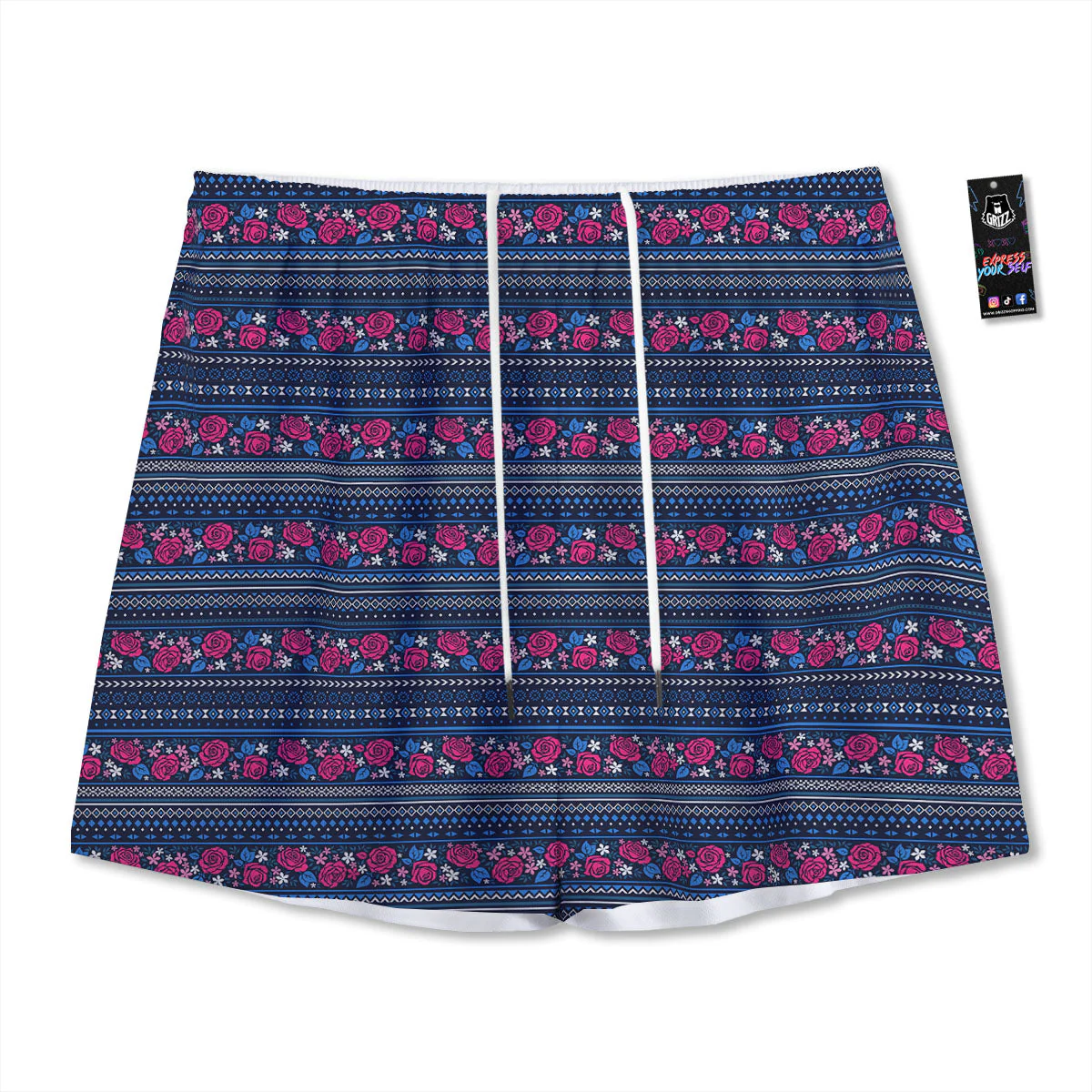 Ethnic Rose Native Tribal Print Pattern Mesh Shorts