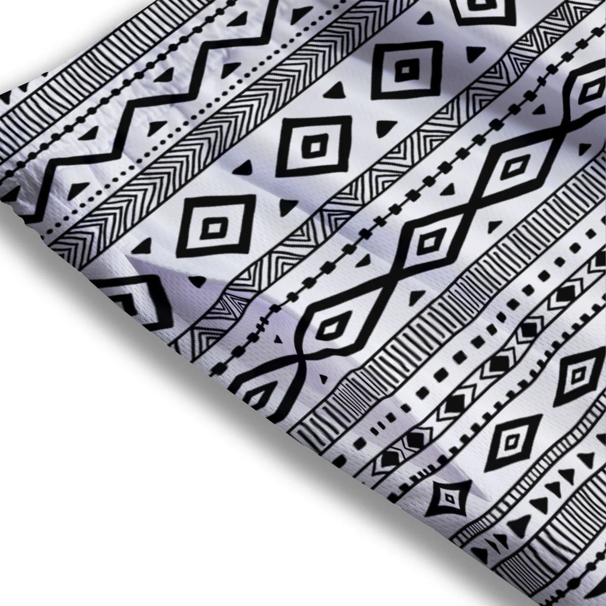 Ethnic White And Black Print Pattern Mesh Shorts - Image 3