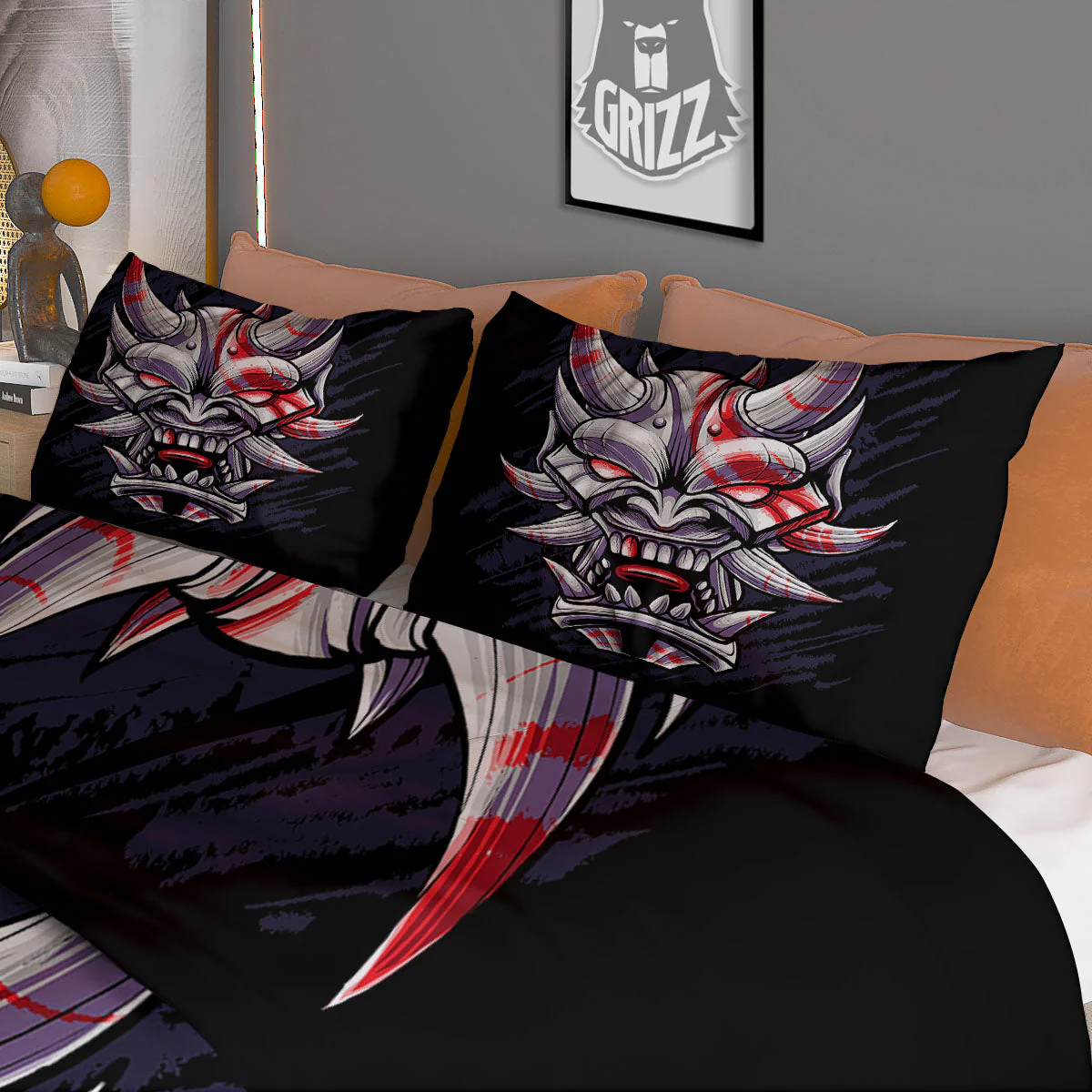 Evil Samurai Mask Print Duvet Cover Bedding Set - Image 3