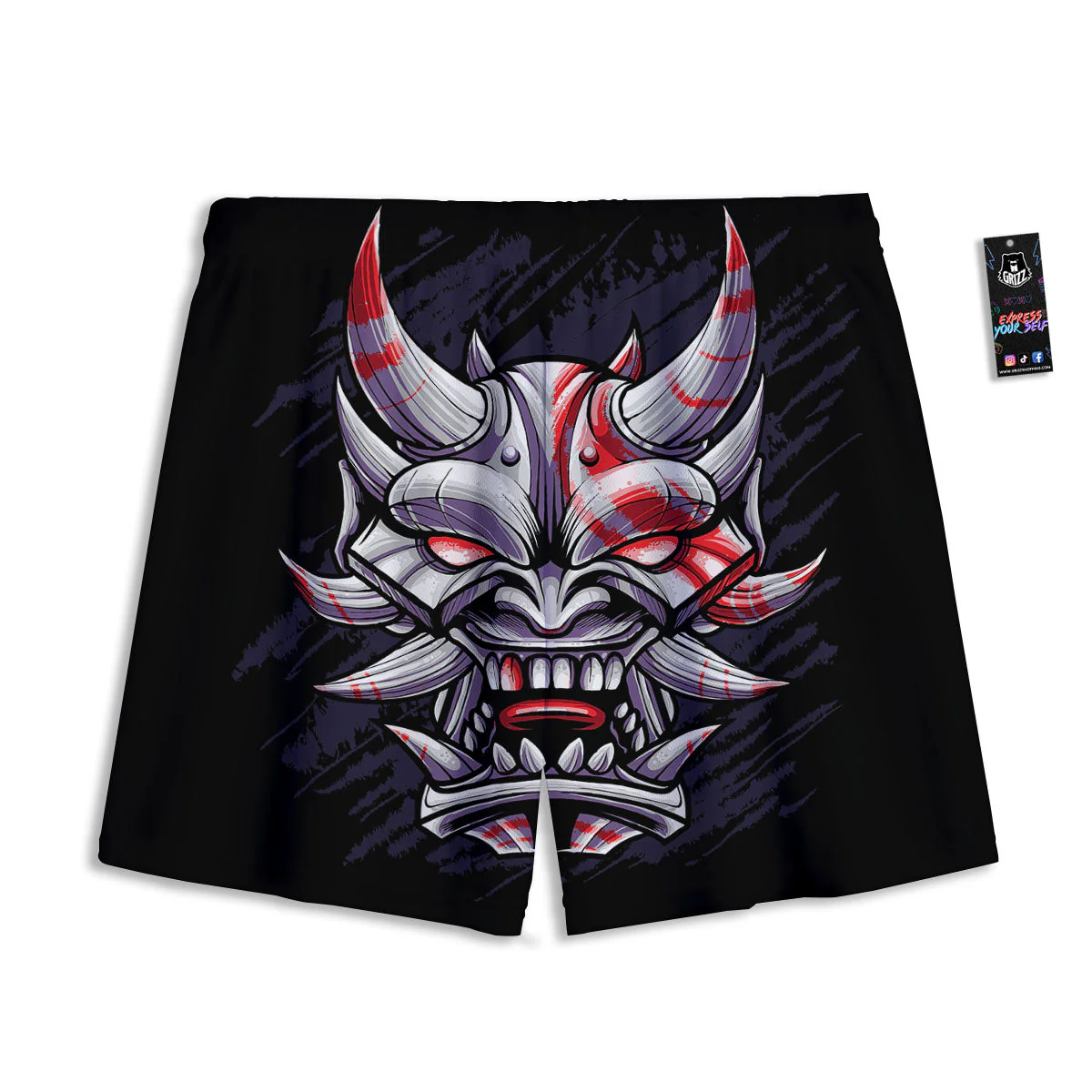 Evil Samurai Mask Print Mesh Shorts - Image 2