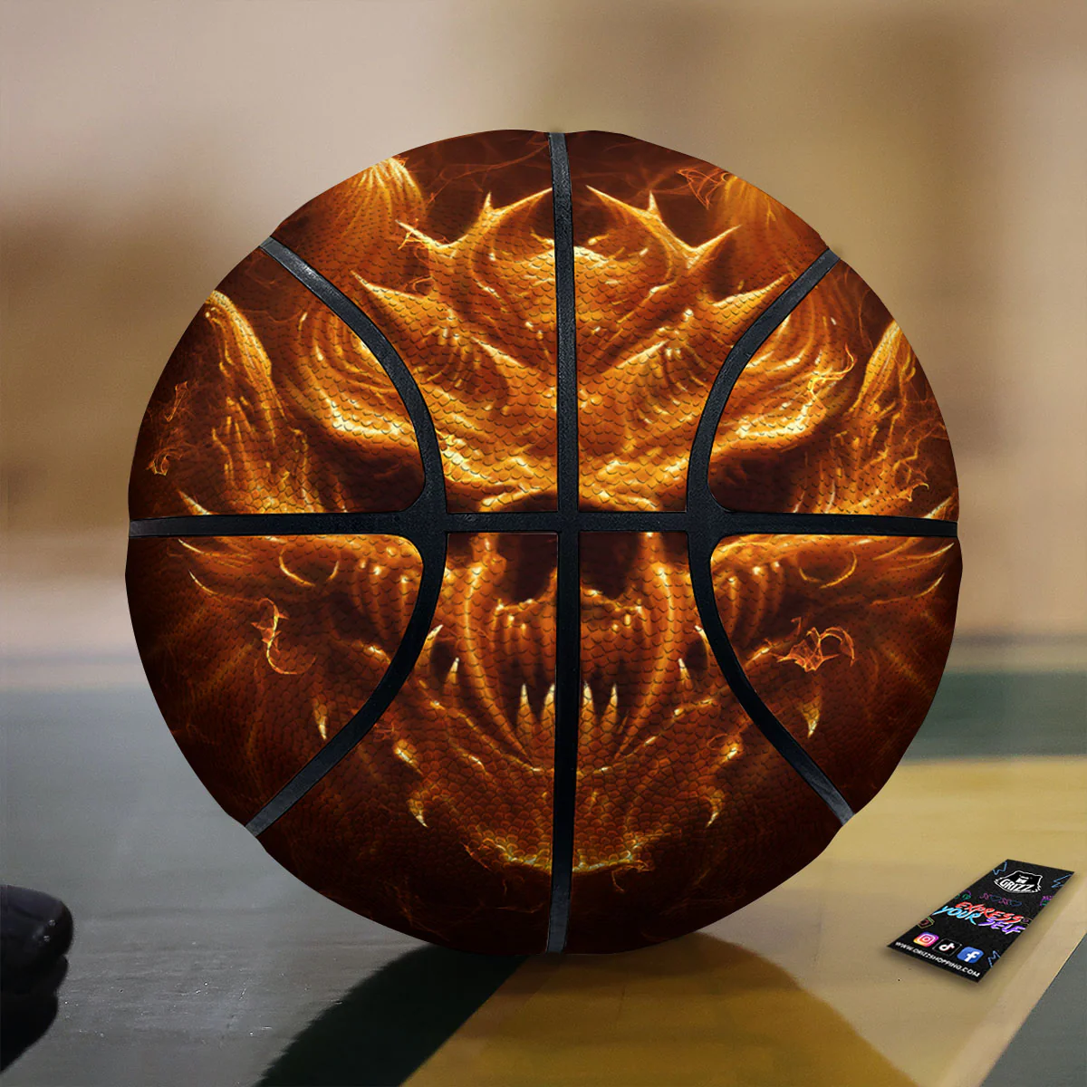 Evil Skull Flaming Print Basketball
