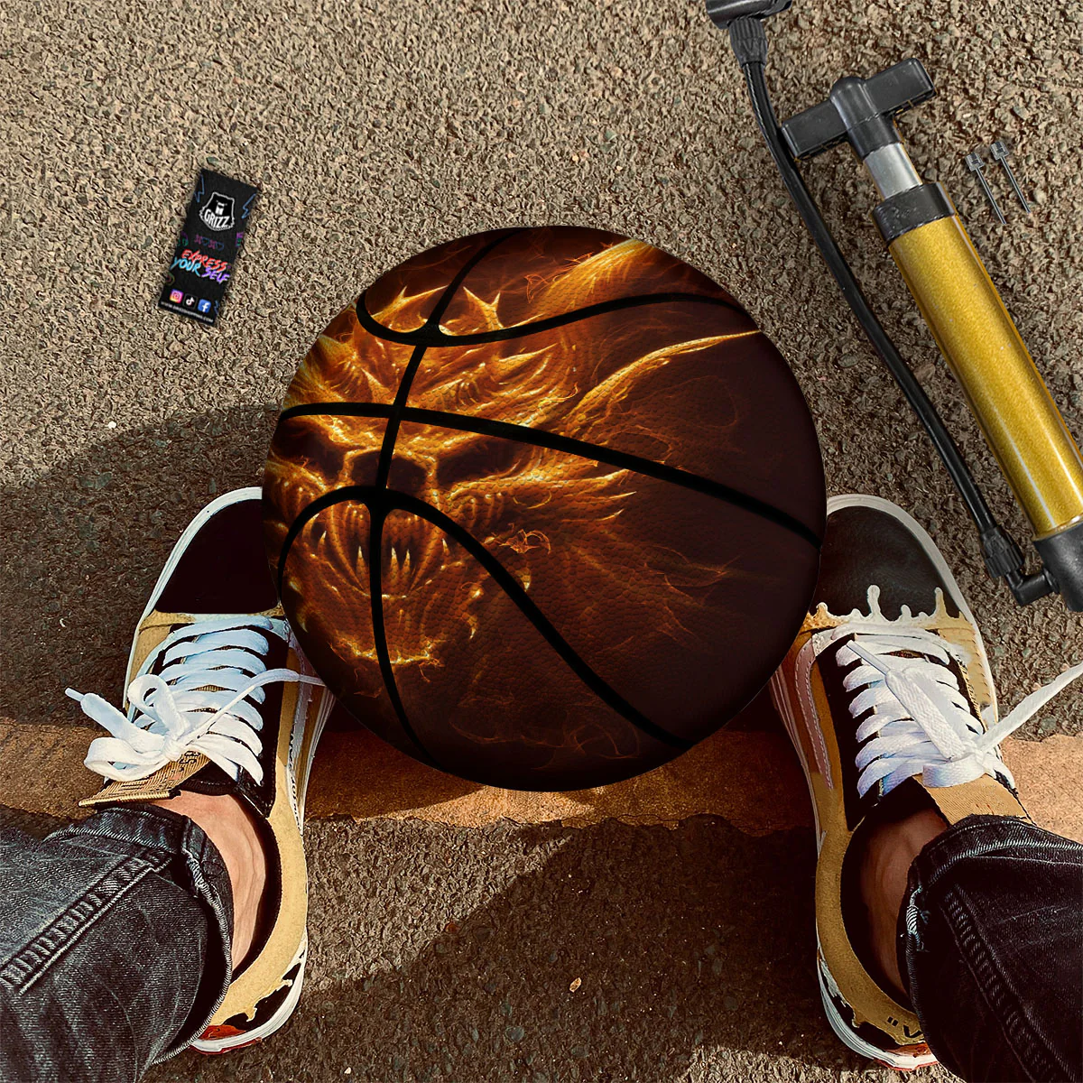 Evil Skull Flaming Print Basketball - Image 2