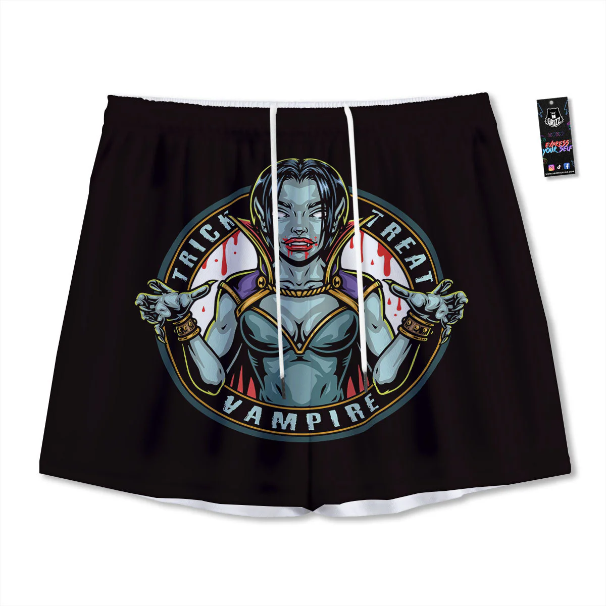 Evil Vampire Halloween Print Mesh Shorts