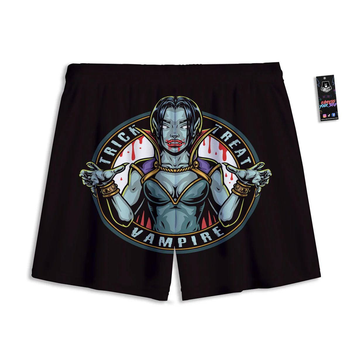 Evil Vampire Halloween Print Mesh Shorts - Image 2