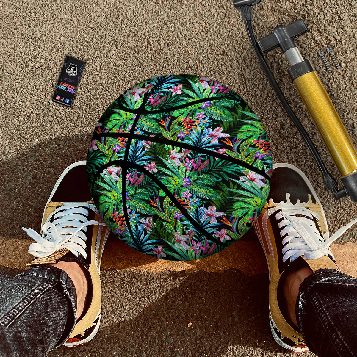 Exotic Hibiscus And Palm Print Pattern Basketball - Image 2