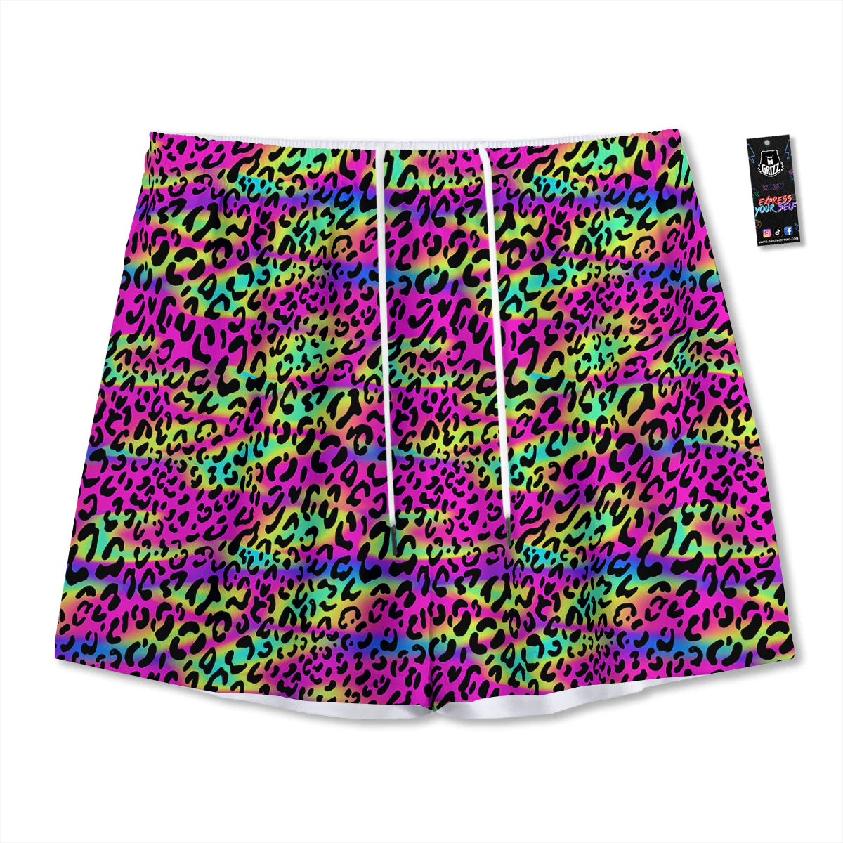 Exotic Neon Leopard Print Pattern Mesh Shorts