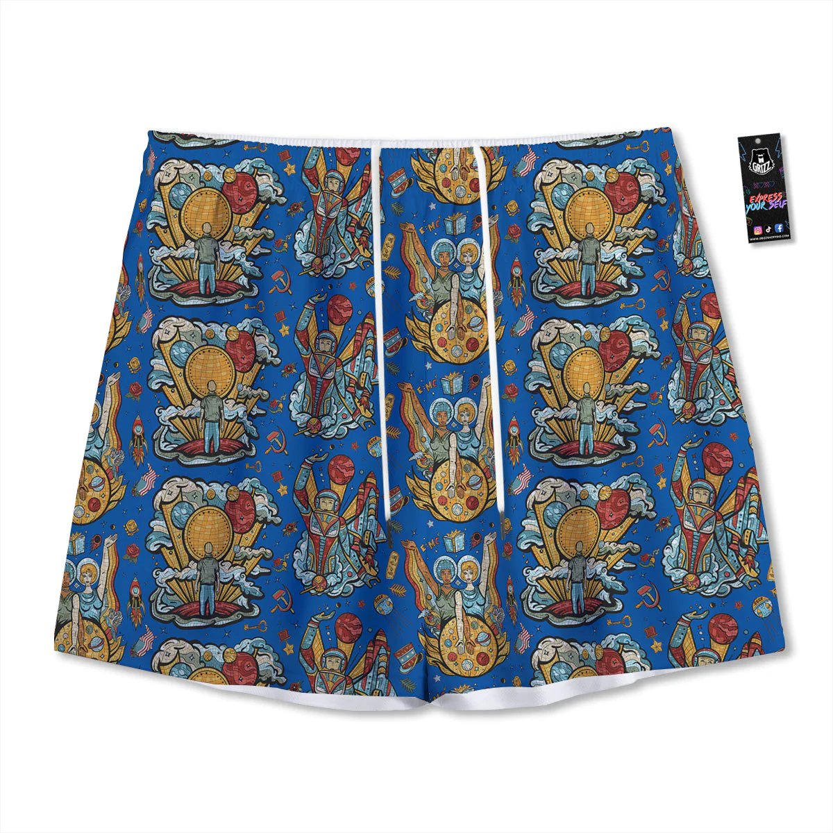Exploration Of Mars Planet Print Pattern Mesh Shorts