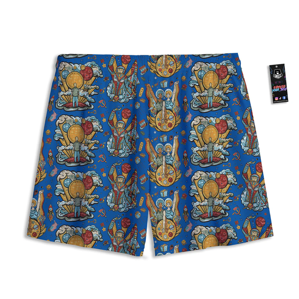 Exploration Of Mars Planet Print Pattern Mesh Shorts - Image 2
