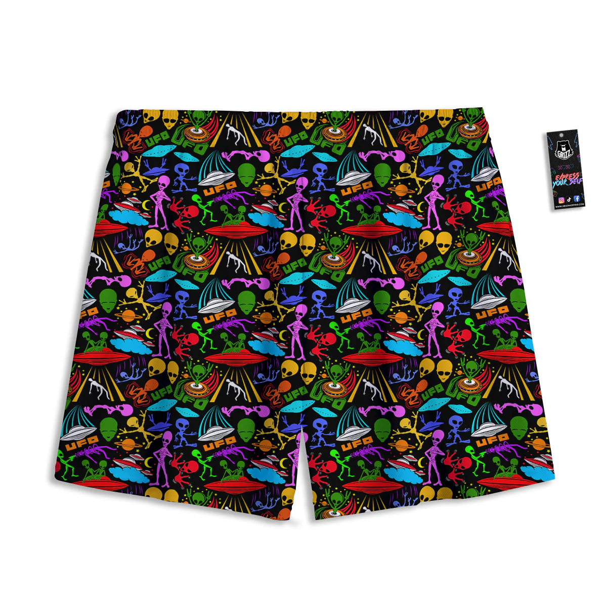 Extraterrestrial Aliens Colorful Print Pattern Mesh Shorts - Image 2