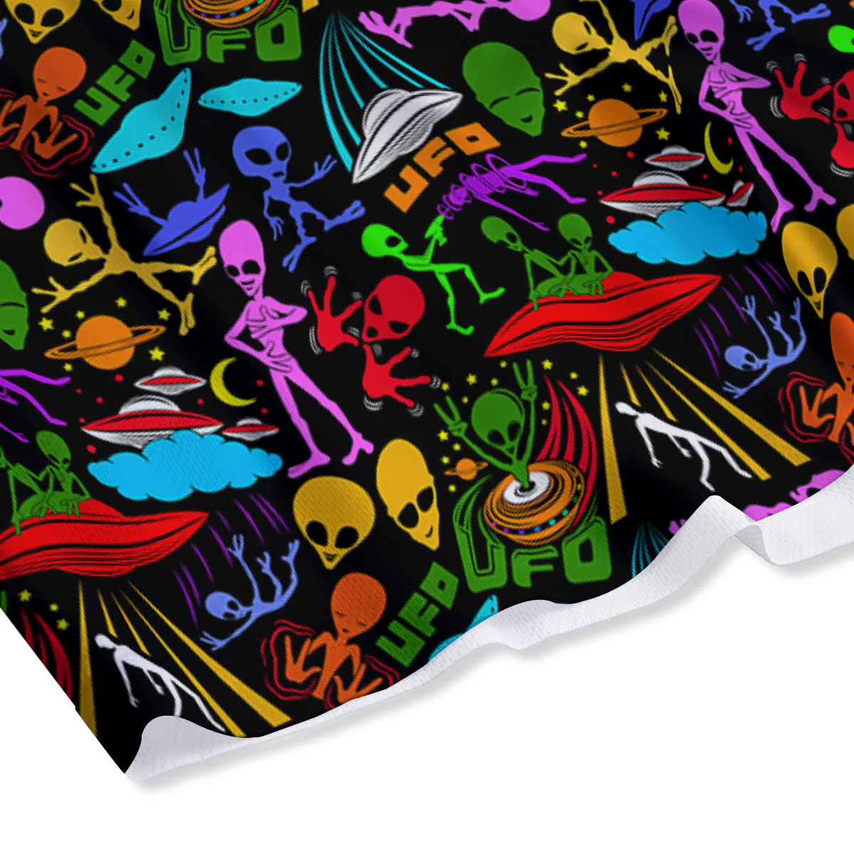 Extraterrestrial Aliens Colorful Print Pattern Mesh Shorts - Image 4