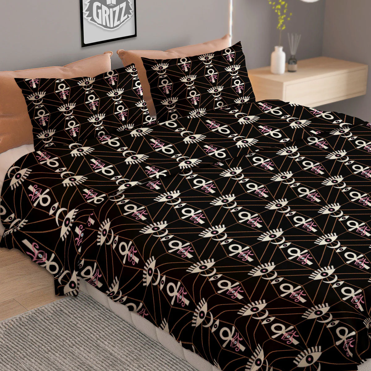 Eye Of Horus Egyptian Print Pattern Duvet Cover Bedding Set - Image 2