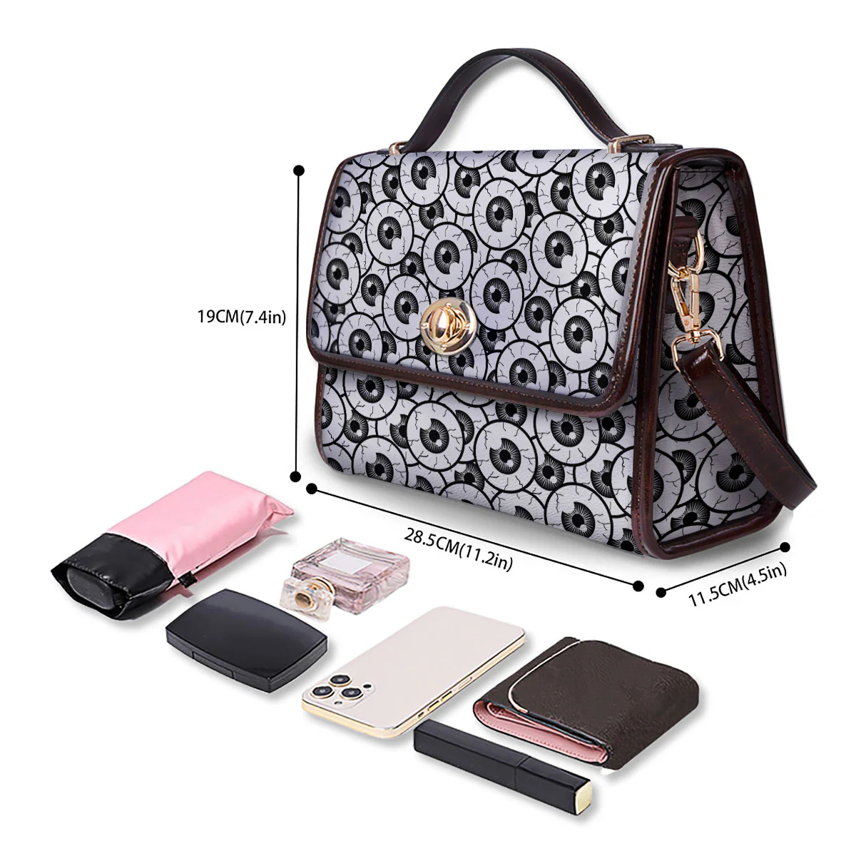 Eyeball Print Pattern Women's Satchel Bag - Image 4