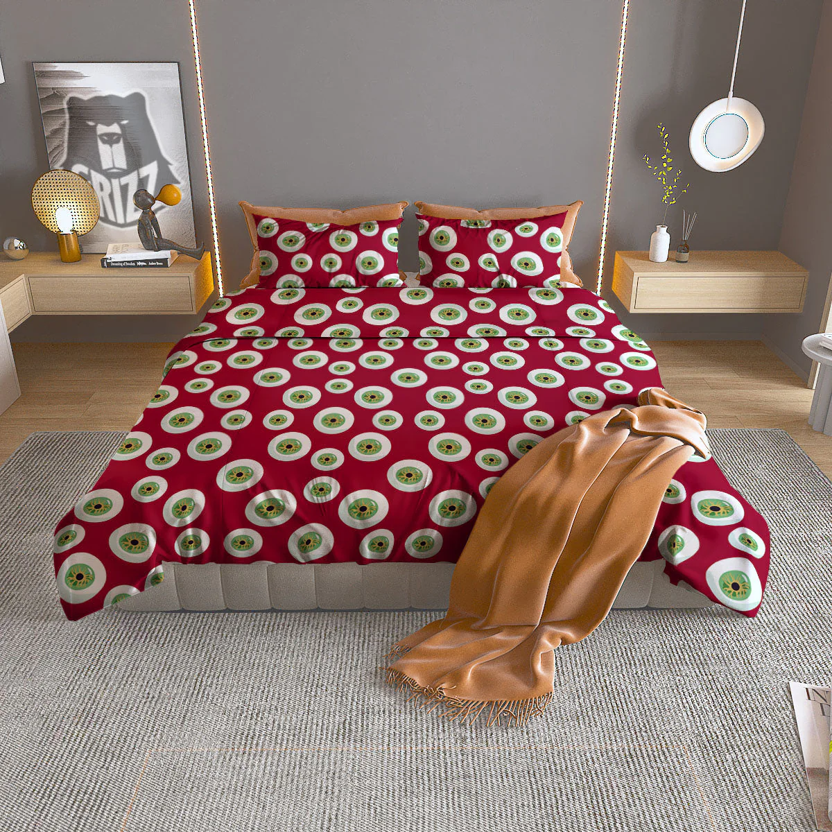 Eyeball Red Creepy Print Pattern Duvet Cover Bedding Set