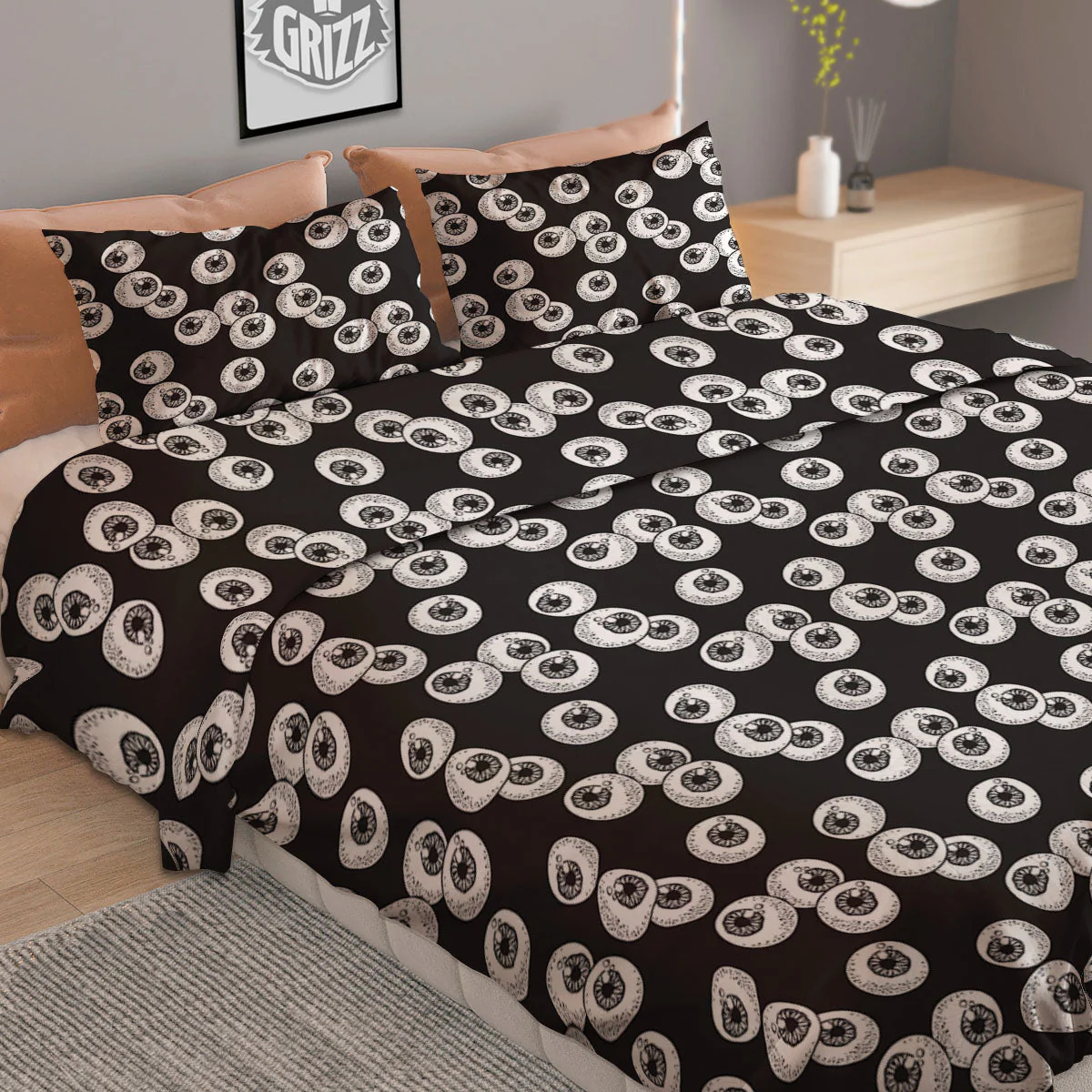 Eyeball White And Black Print Pattern Duvet Cover Bedding Set - Image 2