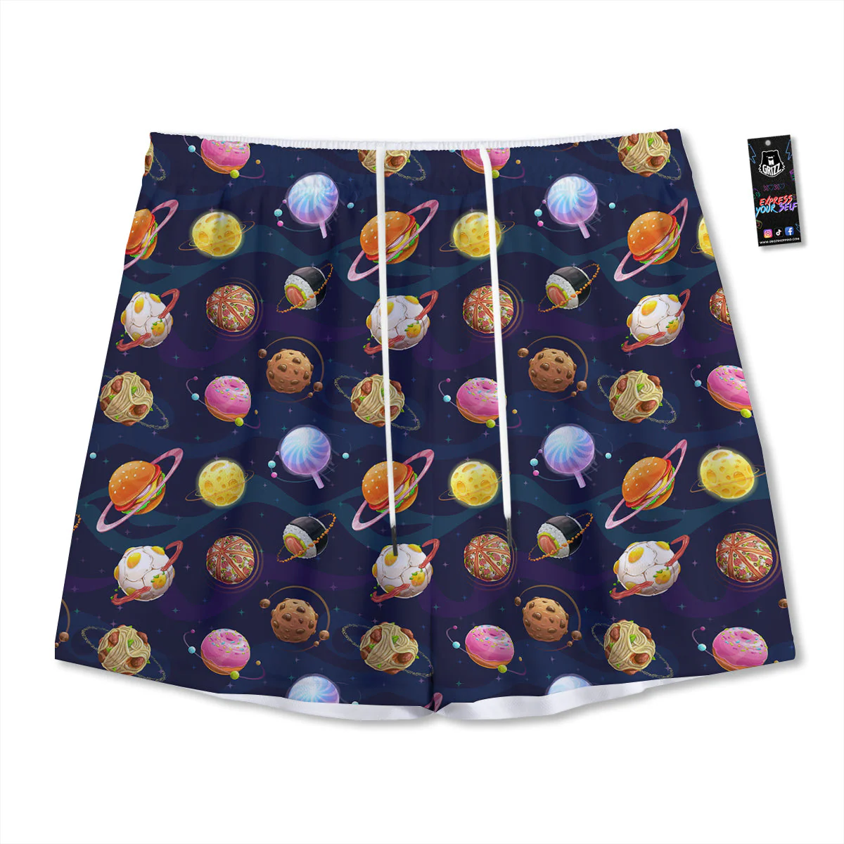 Fantasy Food Planets Print Pattern Mesh Shorts