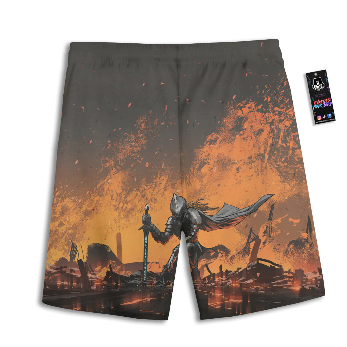 Fantasy Knight On Fire Print Men's Athletic Shorts - Image 2