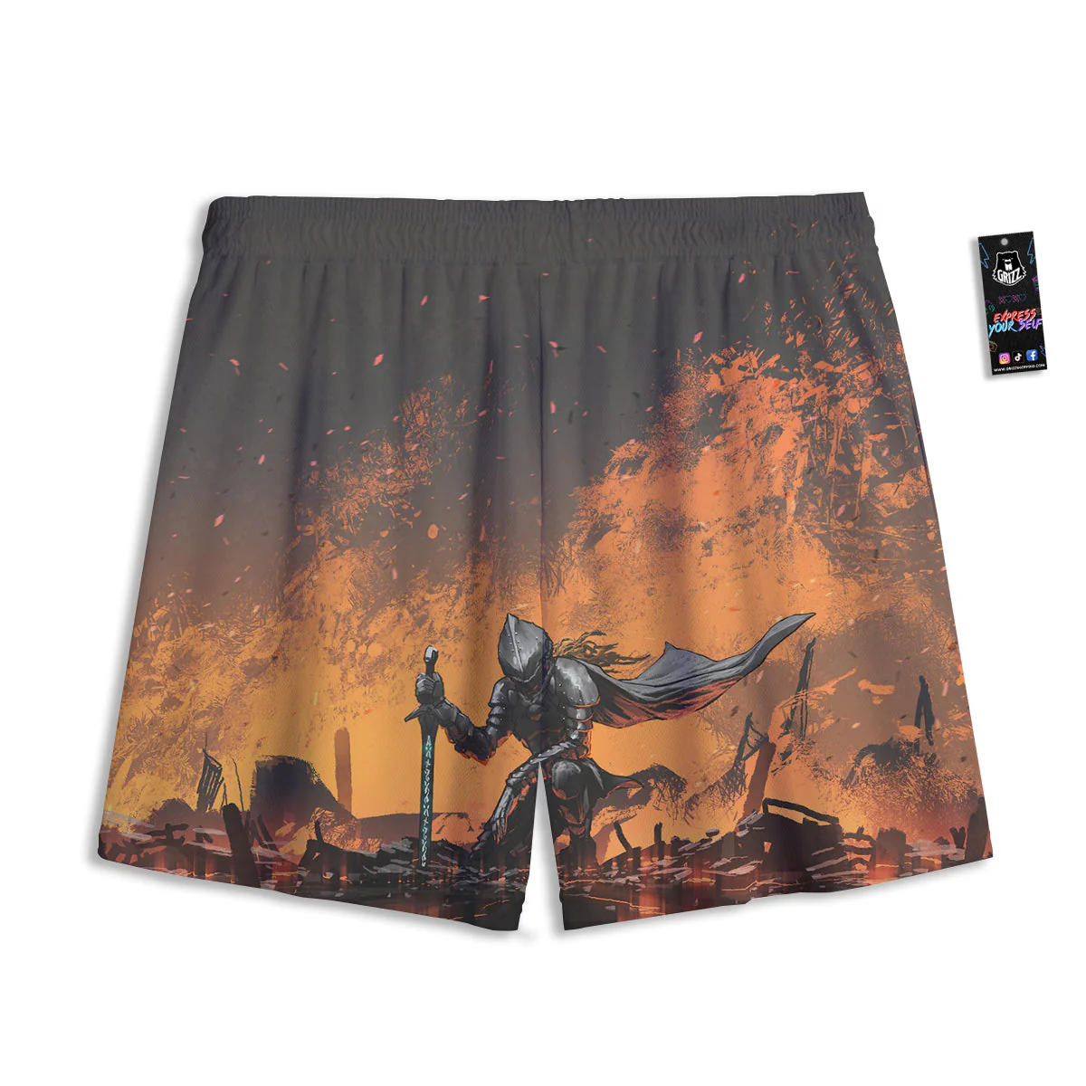 Fantasy Knight On Fire Print Mesh Shorts - Image 2