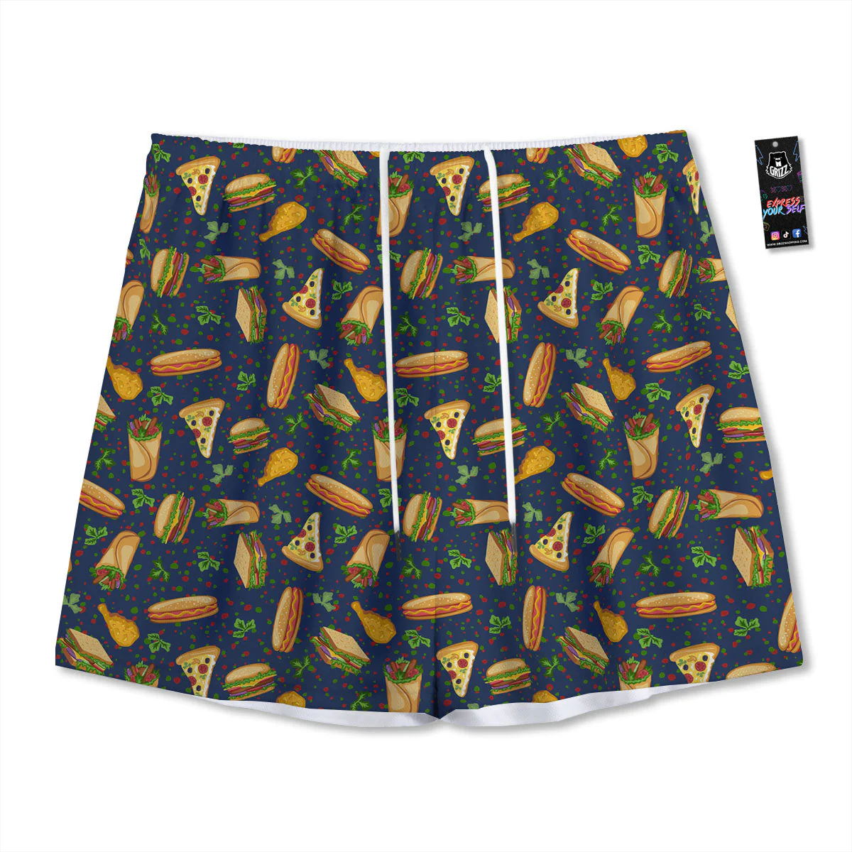 Fastfood Navy Doodle Print Pattern Mesh Shorts