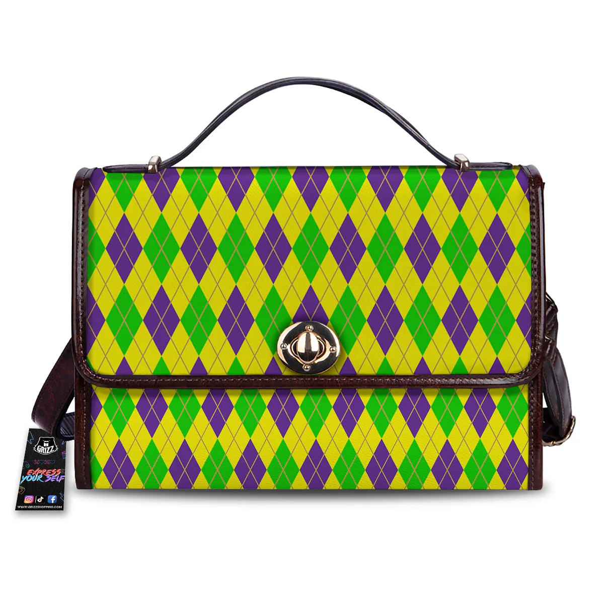 Fat Tuesday Argyle Mardi Gras Print Women's Satchel Bag