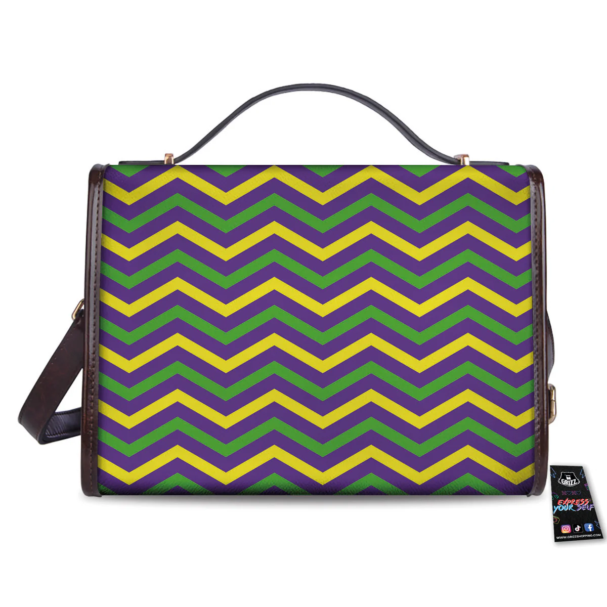 Fat Tuesday Chevron Mardi Gras Print Women's Satchel Bag - Image 2