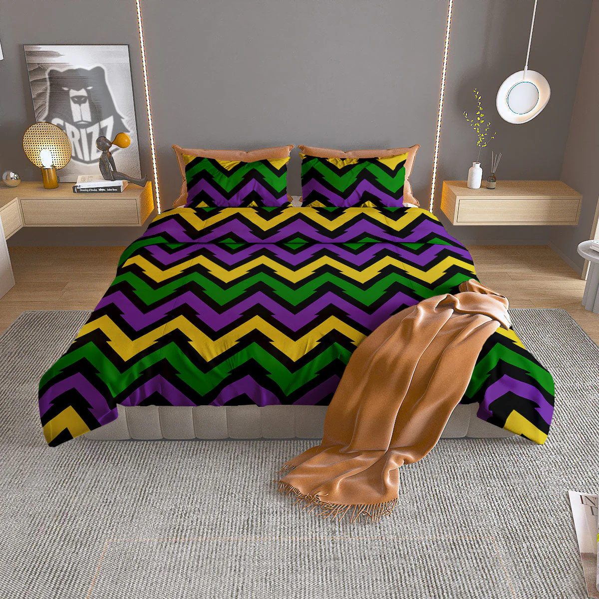 Fat Tuesday Zigzag Mardi Gras Print Duvet Cover Bedding Set