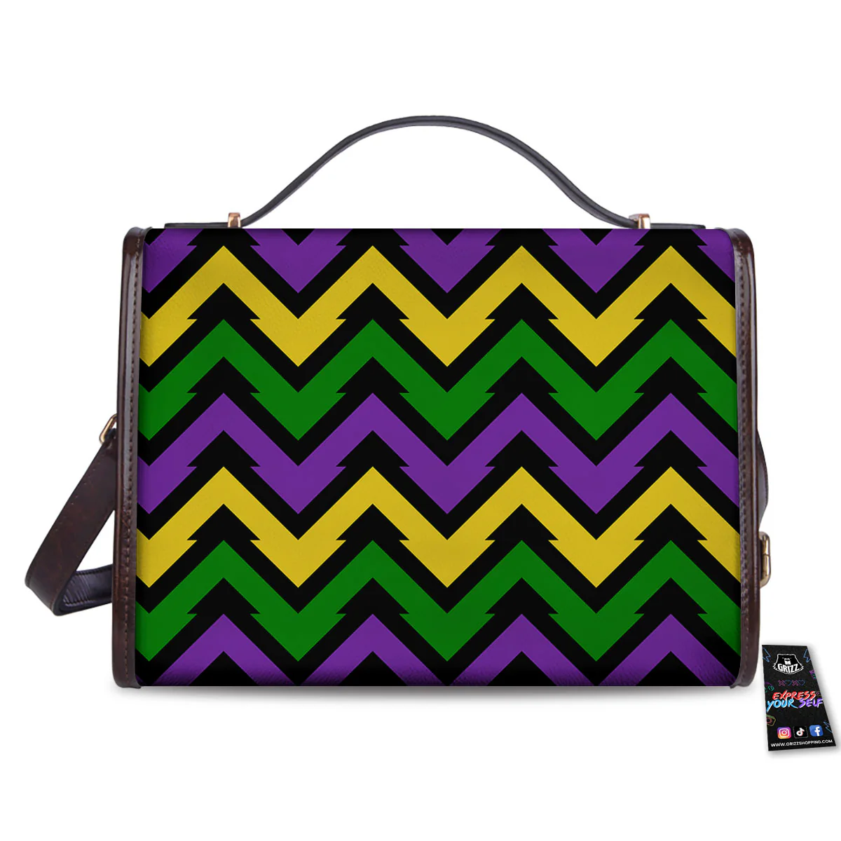 Fat Tuesday Zigzag Mardi Gras Print Women's Satchel Bag - Image 2