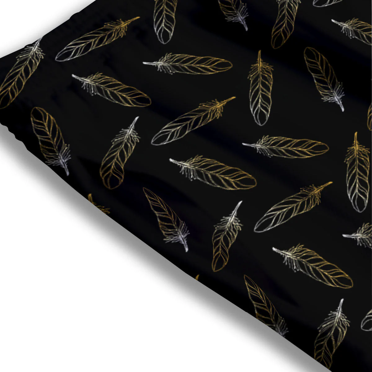 Feather Black And Gold Print Pattern Mesh Shorts - Image 3