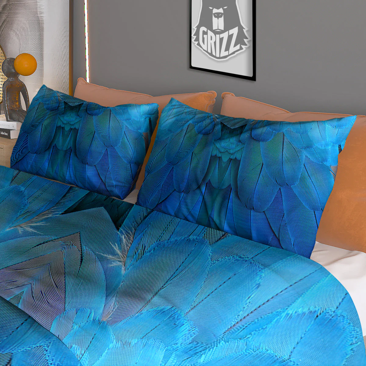Feather Blue Print Duvet Cover Bedding Set - Image 3