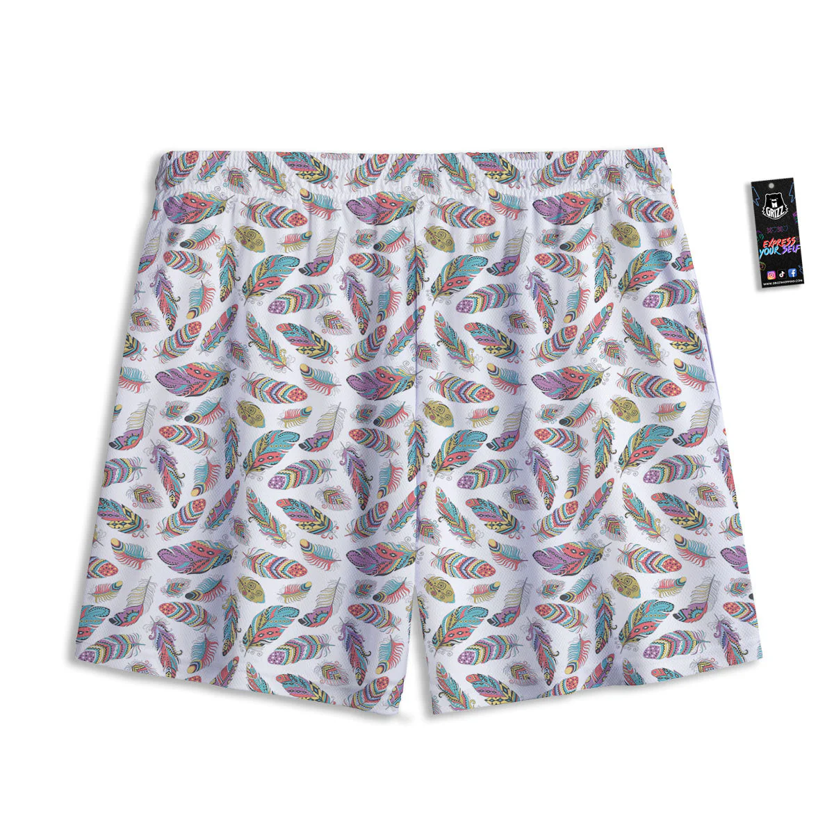 Feather Bohemian Print Pattern Mesh Shorts - Image 2