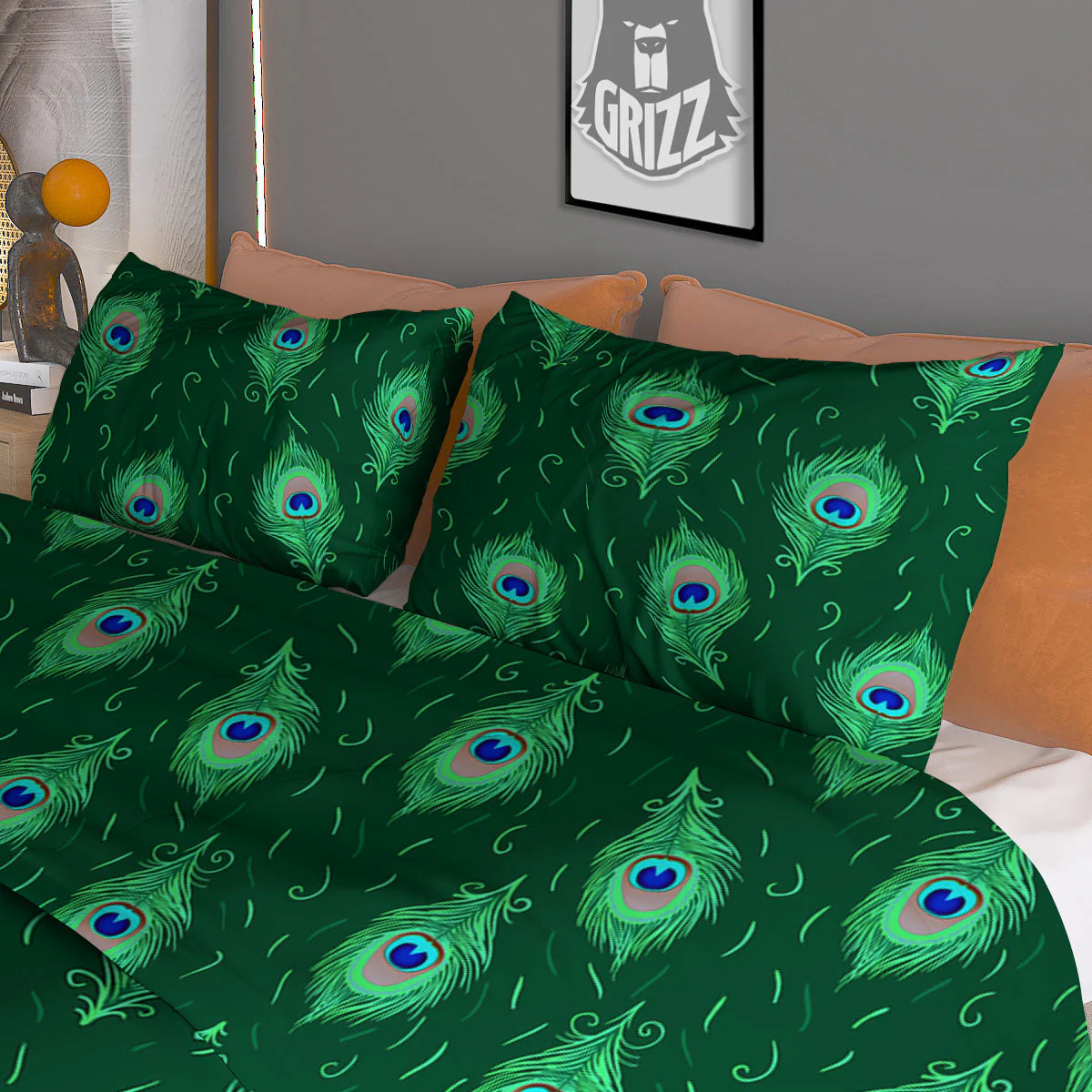 Feather Peacock Print Pattern Duvet Cover Bedding Set - Image 3