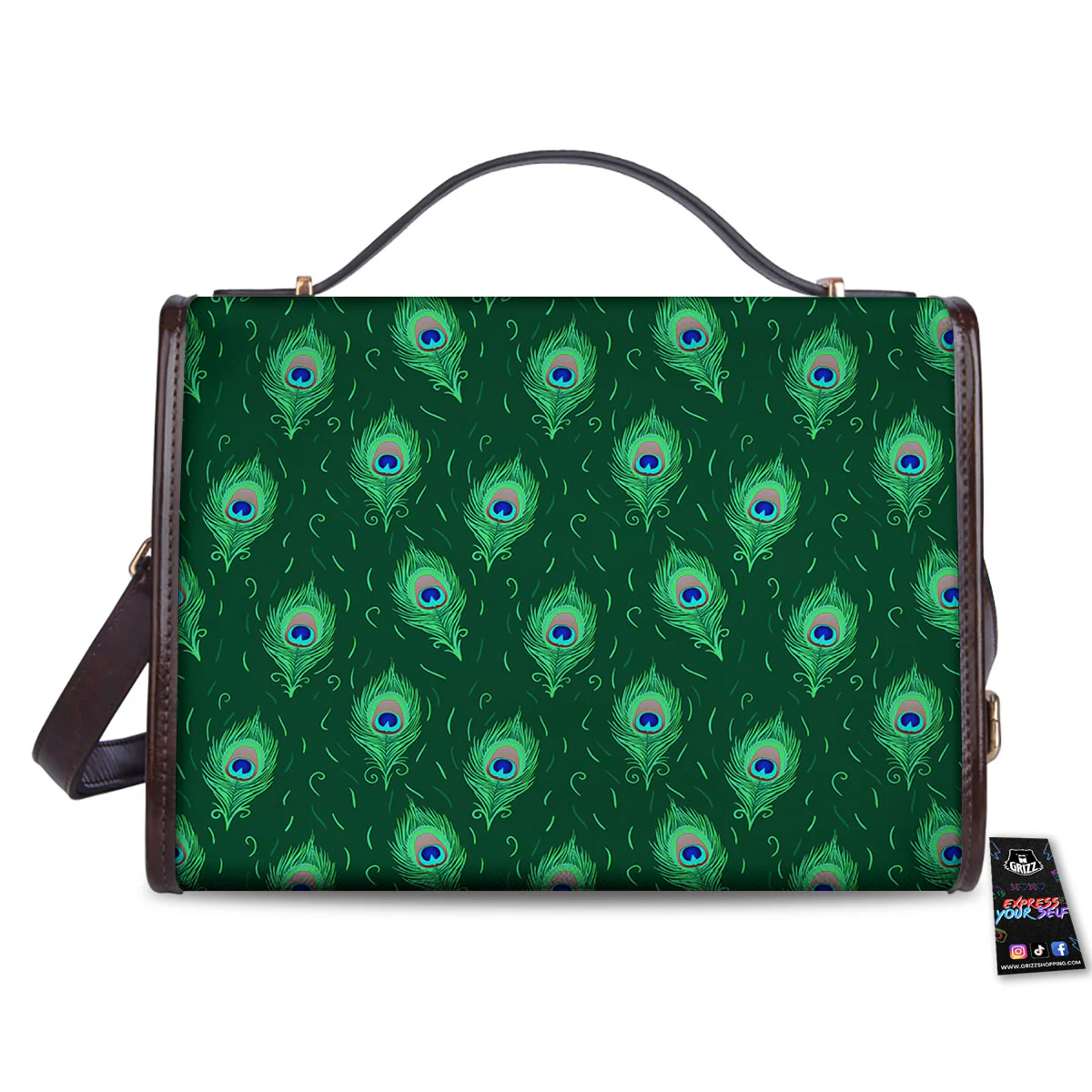 Feather Peacock Print Pattern Women's Satchel Bag - Image 2