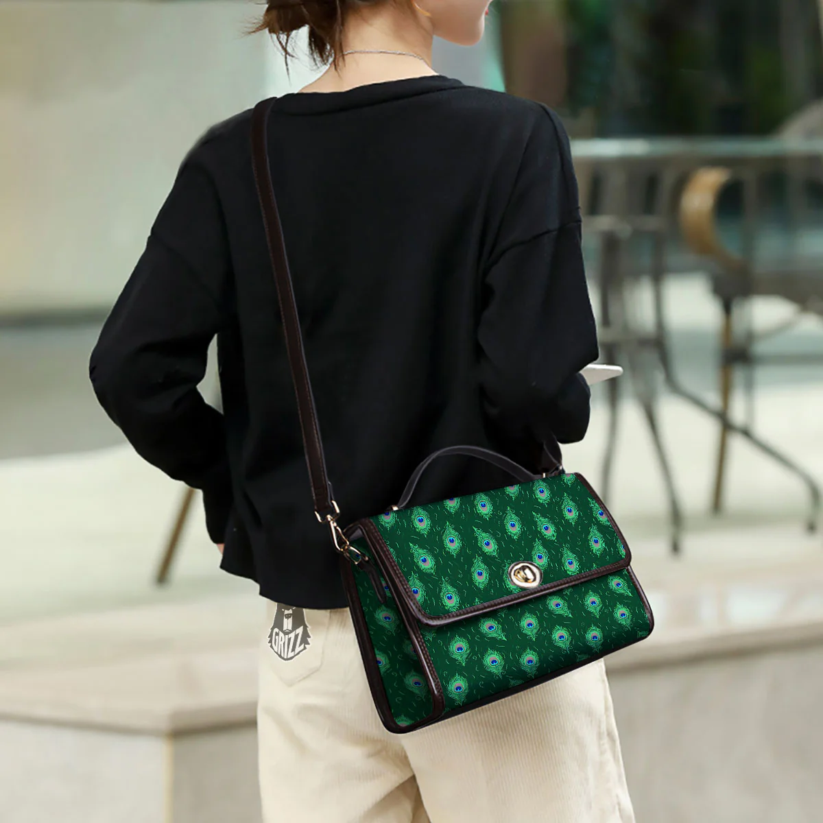 Feather Peacock Print Pattern Women's Satchel Bag - Image 3