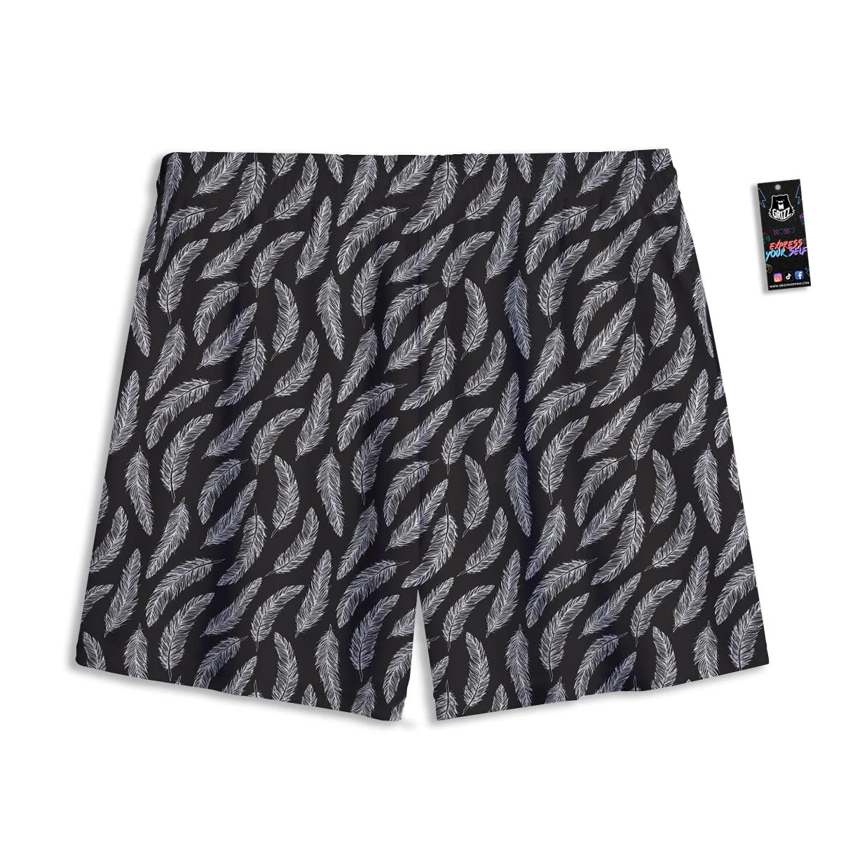 Feather White And Black Print Pattern Mesh Shorts - Image 2