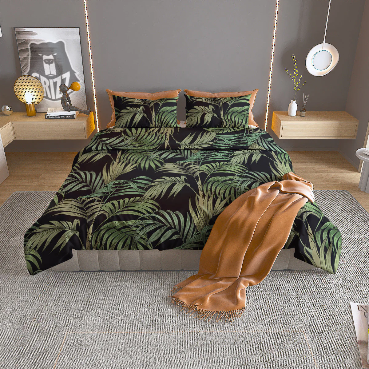 Fern Leaf Tropical Print Pattern Duvet Cover Bedding Set