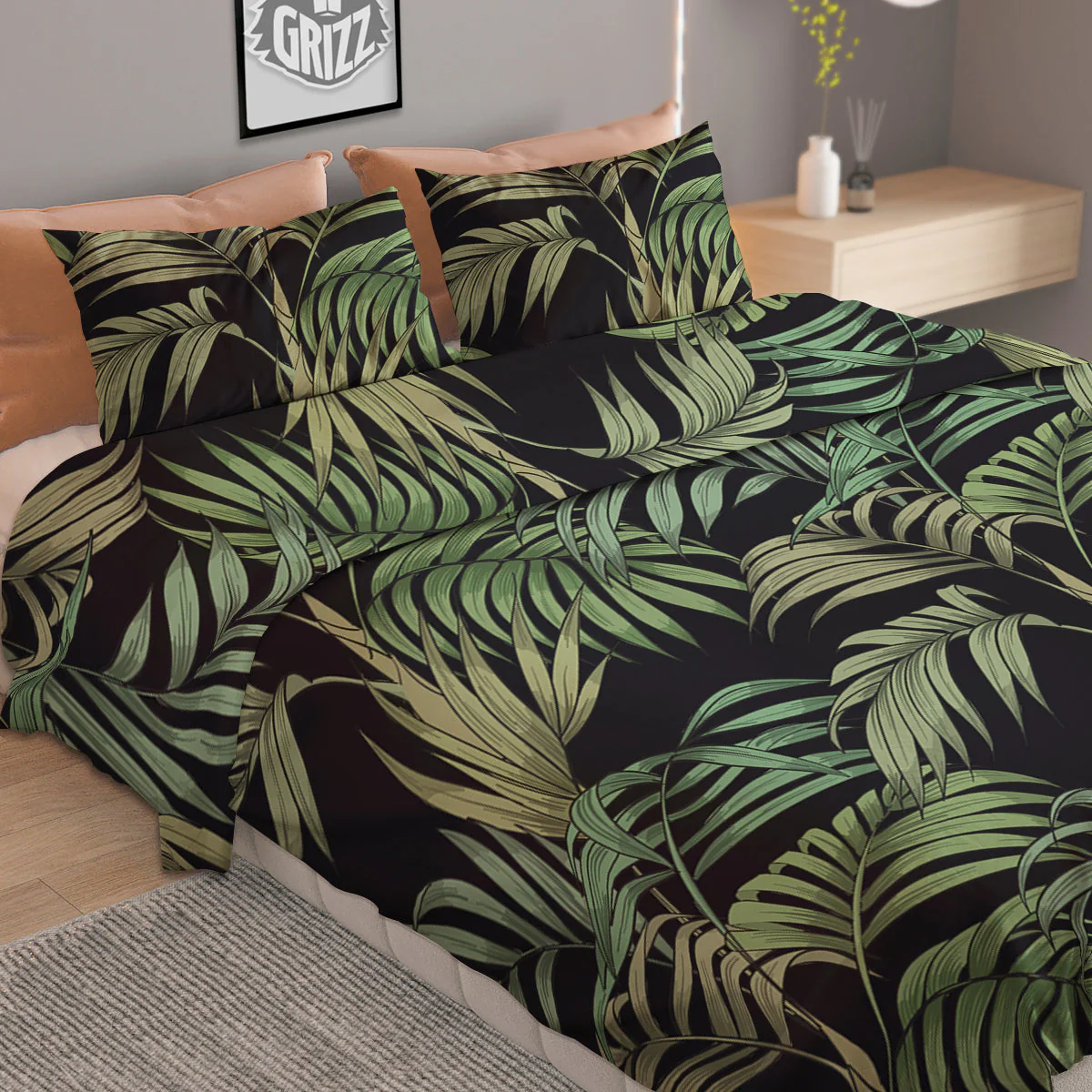 Fern Leaf Tropical Print Pattern Duvet Cover Bedding Set - Image 2