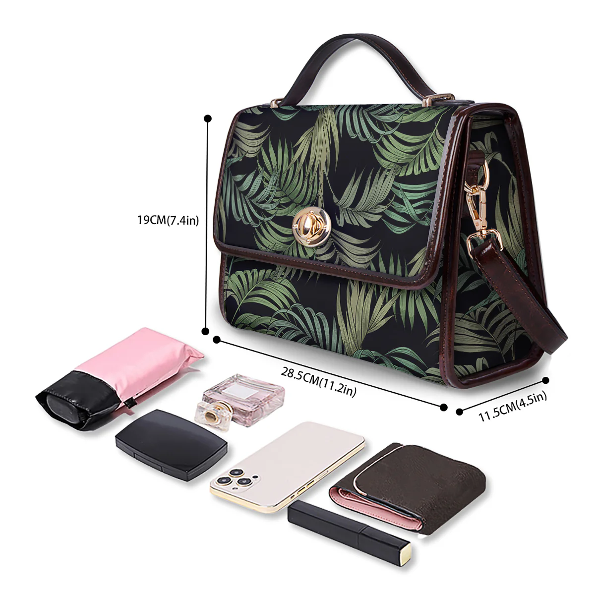 Fern Leaf Tropical Print Pattern Women's Satchel Bag - Image 4