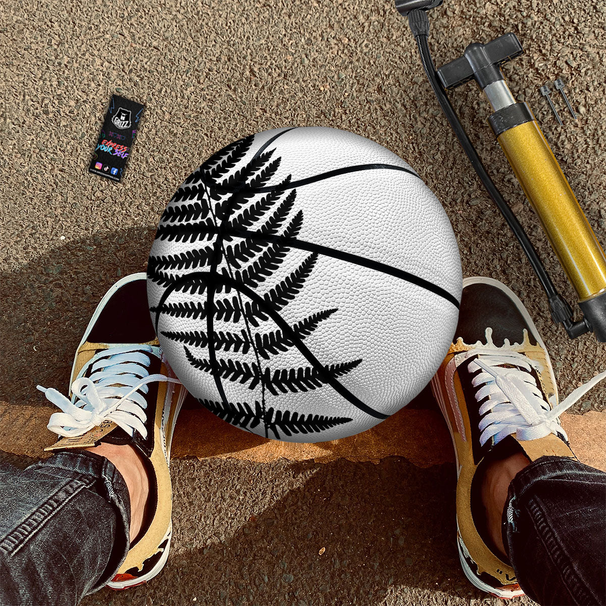 Fern Leaf White And Black Print Basketball - Image 2