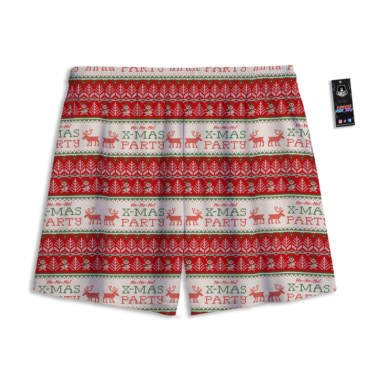 Festive Christmas Knitted Print Pattern Mesh Shorts - Image 2