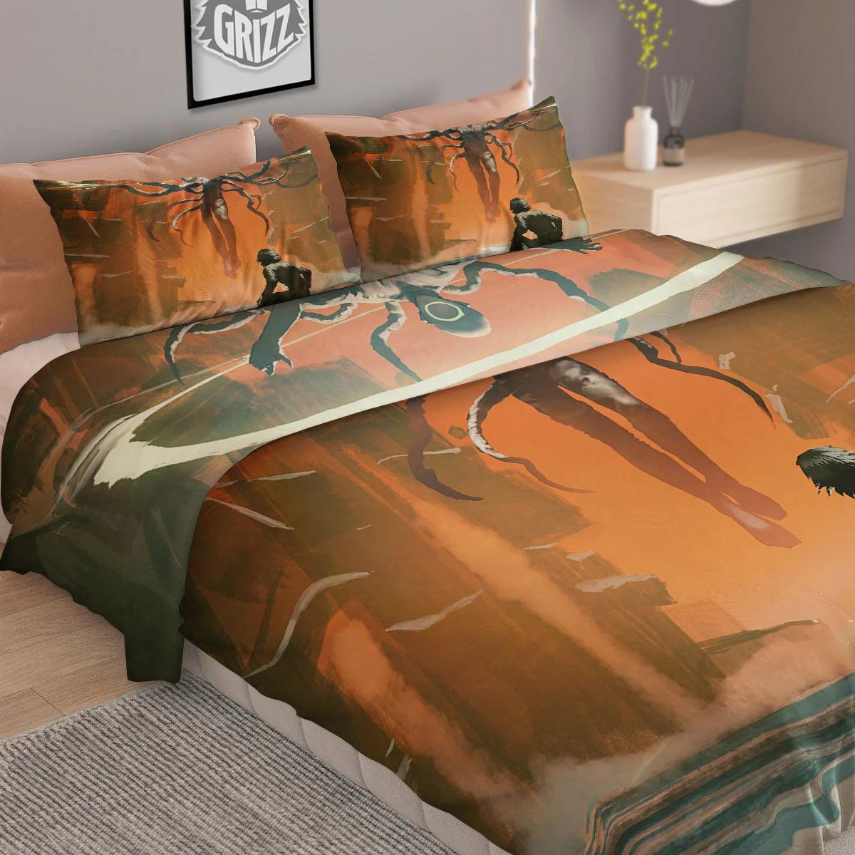 Fight With Alien Print Duvet Cover Bedding Set - Image 2