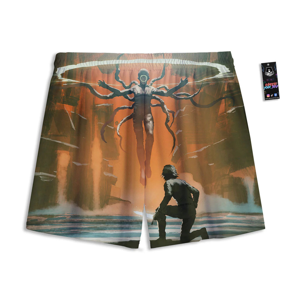 Fight With Alien Print Mesh Shorts - Image 2